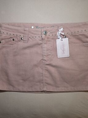 Women's Blush Pink Corduroy Mini Skirt with Studded Waistband